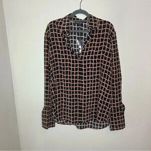 NWT Catherine Gee Equestrian Print Silk Blouse Size Small